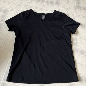 LL Bean Sz Large Solid Black V Neck Tee Short Sleeve Item 501229 Supima Cotton